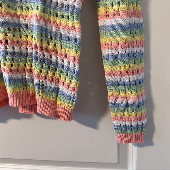 Elliott Lauren Multicolor Open Knit Crewneck Sweater Women’s Size XS Pastel EUC - Picture 9 of 15